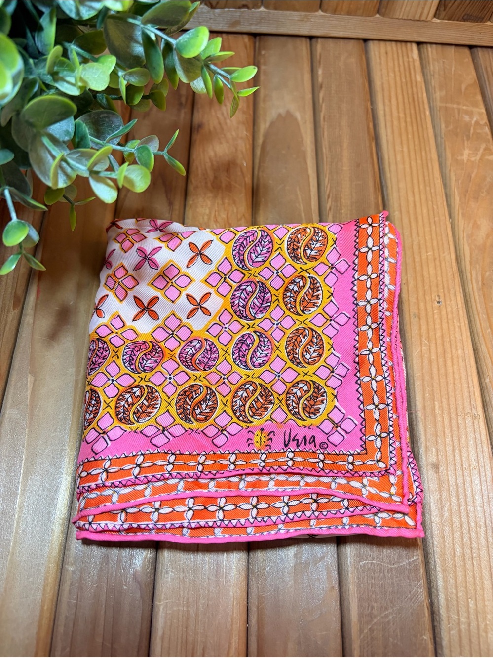 Vera Neumann Silk Scarf | Pink Orange Paisley Floral Vintage 60s 70s Signed Vera